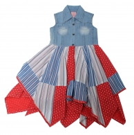 Šaty dívčí modro/červené s cípy